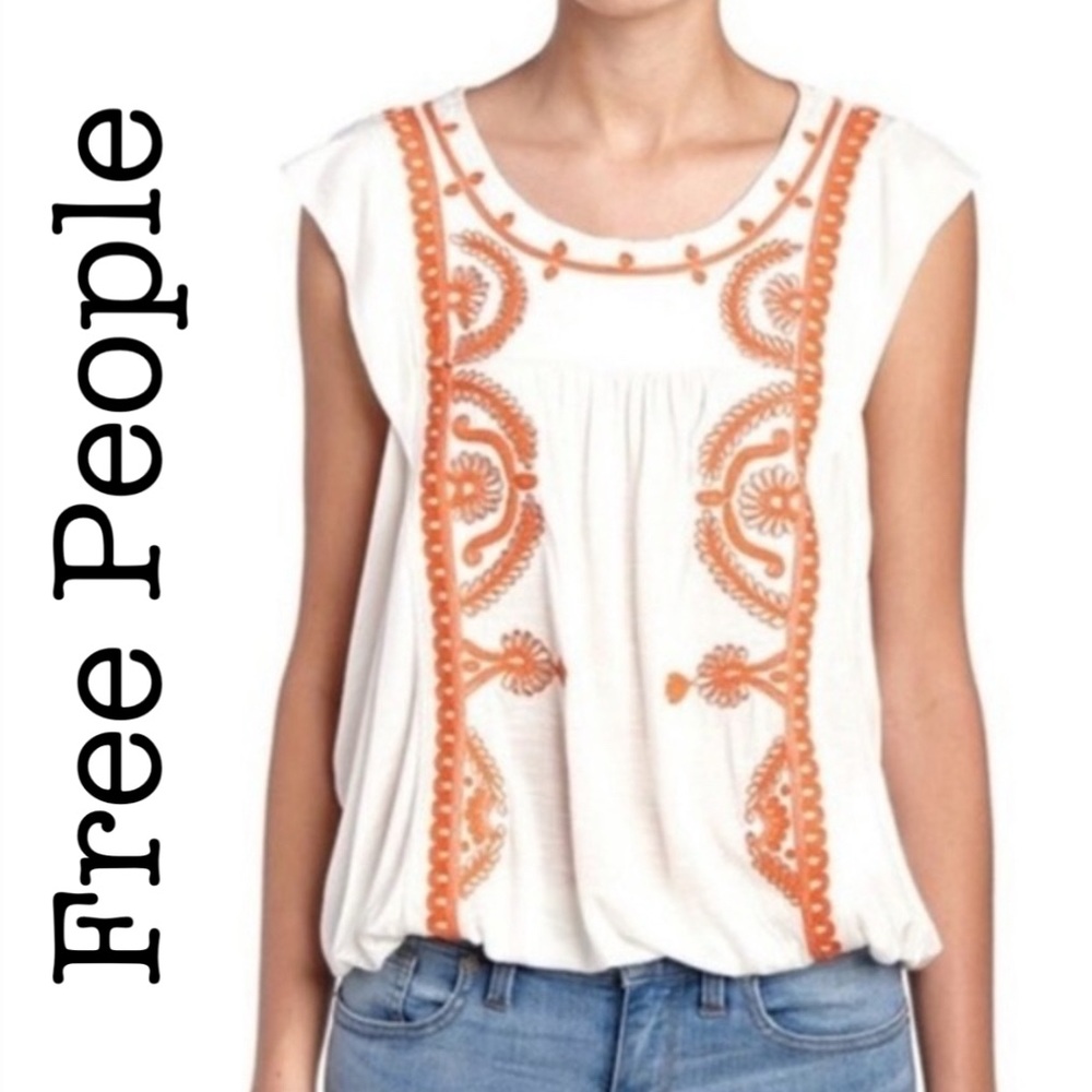 Free People Dos Segundos Ivory Embroidered Top Size Medium
